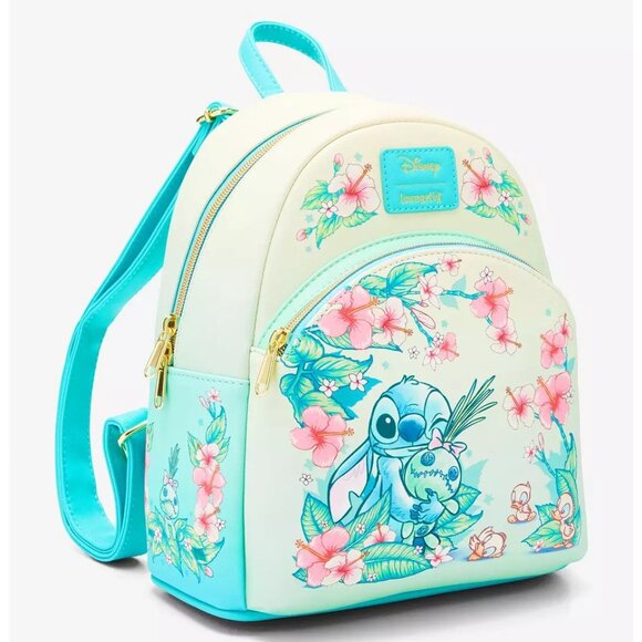 Loungefly Disney Lilo & Stitch Mini Backpack Stitch & Scrump Duckling Floral Bag main image 4